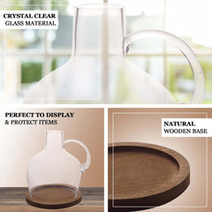 Glass Candle Holder Cloche Jar Dome Clear with Wooden Base - Stylish Centerpiece for Floral Displays 10"