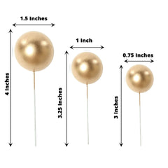 12 Pcs Cake Topper Picks Faux Pearl Ball Design Gold - Foam Balloon DIY Cupcake Decor Supplies Assorted Sizes