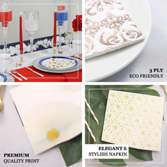 20-Pack Paper Dinner Napkins with Geometric Design Metallic Gold - Disposable 3 Ply Cocktail Napkins for Weddings