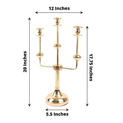 3-Arm Taper Candelabra Candle Holder Stand Gold Metal Wedding Centerpiece - Decorative Display 20"