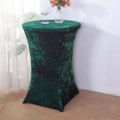 Crushed Velvet Spandex 32" Round Cocktail Table Cover Hunter Emerald Smooth Highboy Tablecloth