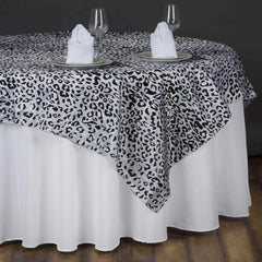 Taffeta 90"x90" Table Overlay Black/White - Leopard Print Design for Wild Events