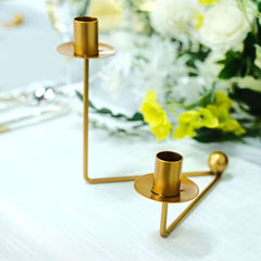 2-Pack V-Shaped Geometric Taper Candelabra 2 Arm Candle Holder Design Gold Metal - Wedding Decor Accent 7"