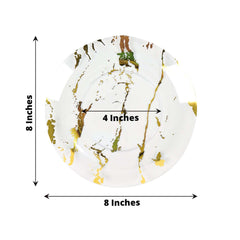 10-Pack Plastic 8" Round Dessert Plates in Clear with Gold Marble Print - Disposable Appetizer/Salad Plates for Chic Banquets & Special Occasions