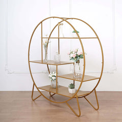 Metal Round Cake Dessert Display Stand 4ft Gold - Sturdy Large Modern Shelf Rack for Event Backdrops Balloon Garlands Floral Installations & Bookcase