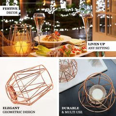 2-Pack Metal Candle Holders Rose Gold Wired Design - Stylish Glass Votive Holder Set 7"