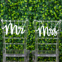 Set of 2 Wood Mr and Mrs Chair Signs White - Chic Calligraphy Wall Hanging Wedding Decor & Props 12"x6"