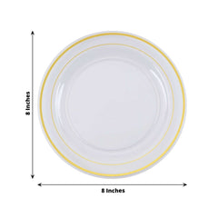 10-Pack Plastic Dessert Plates Clear with Très Chic Gold Rim - Disposable Plates for Parties 8"