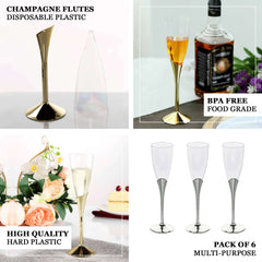 6-Pack Plastic Champagne Flutes Clear/Silver - Stylish Disposable Glasses for Toasts 5oz