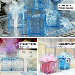 12 Pack 2" Pink Fillable Plastic Baby Shower Candy Gift Boxes, Transparent Baby Blocks Favor Boxes