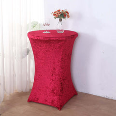 Crushed Velvet Spandex 32" Round Cocktail Table Cover Red Smooth Highboy Tablecloth
