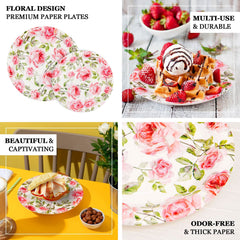 25 Pack Rose 9" Flower Bouquet Design Premium Dinner Paper Plates - 300 GSM
