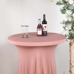 Spandex 32" Round Cocktail Table Cover Skirt Dusty Rose With Natural Wavy Drapes