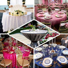 120" Silver Pintuck Round Seamless Tablecloth for 5 Foot Table With Floor-Length Drop