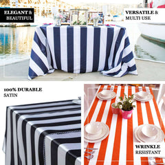 Satin 60"x102" Rectangle Tablecloth Gold/White - Stripe Design with Stylish Smooth Finish Table Cover