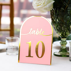 25-Pack Paper Wedding Table Numbers 1-25 Blush Arch Cutout Design - Sleek & Modern Free Standing Double Sided Table Tent Cards with Metallic Gold Foil Numbers 7"