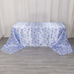Satin Round 90"x156" Tablecloth White/Blue French Toile Design - Seamless Stylish & Wrinkle-Resistant Table Cover