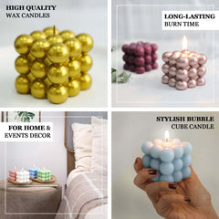 2-Pack Decorative Paraffin Wax Candles Bubble Cube Design White - Unscented Long Burning Pillar Candle Set 2"