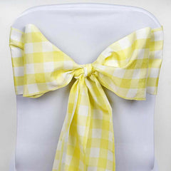 5 Pack Polyester Chair Sashes Yellow/White Buffalo Plaid - Durable & Reusable Chair Bows 6"x108"