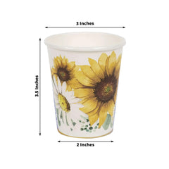 24-Pack Paper Cups in White with Yellow Sunflower Print - Stylish Disposable Party Cups for Hot & Cold Beverages 10oz