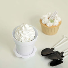 12-Pack Dessert Cups Succulent Planter Design White - Plastic Serving Cups with Lids and Shovels 4"