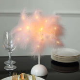 Table Lamp Feather Design Blush LED Battery Operated - Cordless Wedding Centerpiece 15"