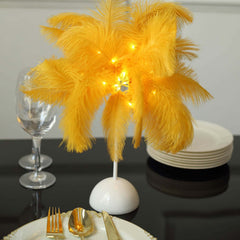 Table Lamp Ostrich Feather Design Gold LED Battery Operated - Cordless Wedding Centerpiece 15"