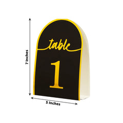 25-Pack Paper Wedding Table Numbers 1-25 Black Arch Cutout Design - Sleek & Modern Free Standing Double Sided Table Tent Cards with Metallic Gold Foil Numbers 7"