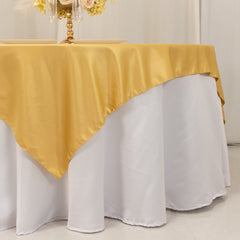 Lamour Satin 72"x72" Table Overlay Square Tablecloth Champagne - Smooth Finish Table Topper