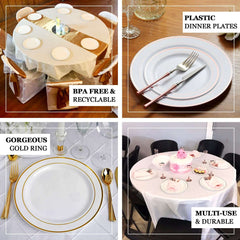 10-Pack Plastic Dessert Plates Ivory with Très Chic Gold Rim - Disposable Plates for Parties 8"