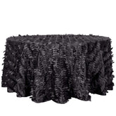 Taffeta 120" Round Tablecloth Black Leaf | 3D Leaf Petal Design Seamless Table Cover
