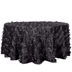 Taffeta 120" Round Tablecloth Black Leaf | 3D Leaf Petal Design Seamless Table Cover