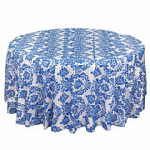 Taffeta 120" Round Tablecloth Royal Blue - Seamless Velvet Flocking Damask Table Cover
