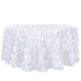 Taffeta 120" Round Tablecloth White 3D | 3D Leaf Petal Design Seamless Table Cover for Chic Wedding & Event Decor