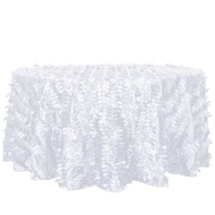 Taffeta 120" Round Tablecloth White 3D | 3D Leaf Petal Design Seamless Table Cover for Chic Wedding & Event Decor