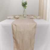 Taffeta 12"x108" Table Runner Beige - Accordion Crinkle Design
