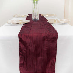 Taffeta 12"x108" Table Runner Burgundy - Accordion Crinkle Design