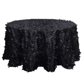 Taffeta 132" Round Tablecloth Black 3D | 3D Leaf Petal Design Seamless Table Cover