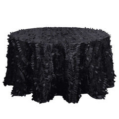Taffeta 132" Round Tablecloth Black 3D | 3D Leaf Petal Design Seamless Table Cover