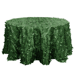 Taffeta 132" Round Tablecloth Green Leaf | 3D Leaf Petal Design Seamless Table Cover