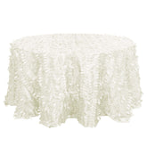 Taffeta 132" Round Tablecloth Ivory Leaf | 3D Leaf Petal Design Seamless Table Cover