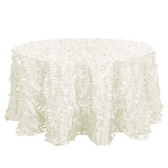 Taffeta 132" Round Tablecloth Ivory Leaf | 3D Leaf Petal Design Seamless Table Cover