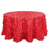 Taffeta 132" Round Tablecloth Red Leaf | 3D Leaf Petal Design Seamless Table Cover