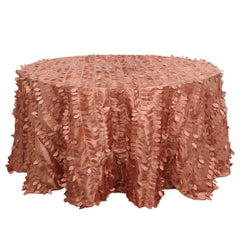 Taffeta 132" Round Tablecloth Terracotta (Rust) Leaf | 3D Leaf Petal Design Seamless Table Cover