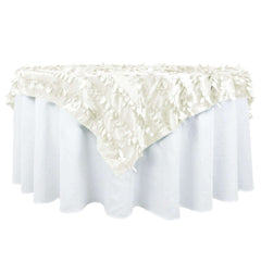 Taffeta 72"x72" Table Overlay Square Tablecloth Ivory - 3D Leaf Petal Table Cover