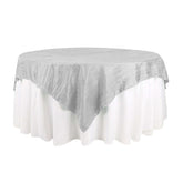 Taffeta 72"x72" Table Overlay Square Tablecloth Silver - Accordion Crinkle Table Cover