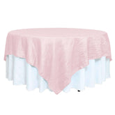 Taffeta 90"x90" Table Overlay Square Tablecloth Blush- Accordion Crinkle Table Cover