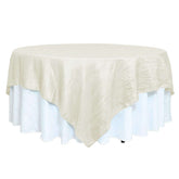 Taffeta 90"x90" Table Overlay Square Tablecloth Ivory - Accordion Crinkle Table Cover