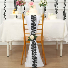 Taffeta Ribbon Sash with 4" Leaf Petal Design Black 50ft - Sophisticated Artificial Fabric Garland for Events