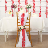 Taffeta Ribbon Sash with 4" Leaf Petal Design Red 50ft - Sophisticated Artificial Fabric Garland
